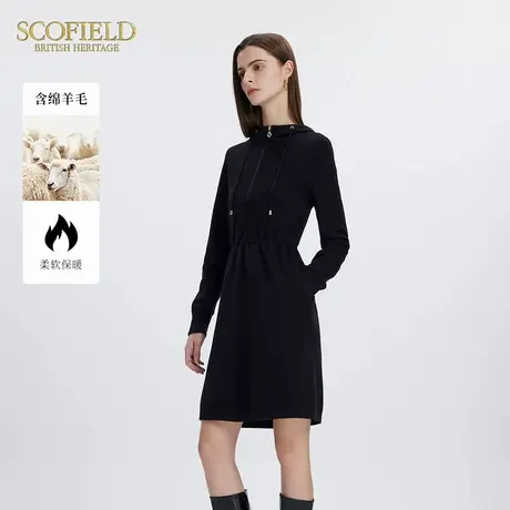 Scofield女装运动风连帽针织连衣裙复古修身通勤休闲冬季图片