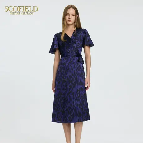 Scofield女装风情豹纹印花连衣裙斜门襟系带收腰A摆2025夏季新品图片