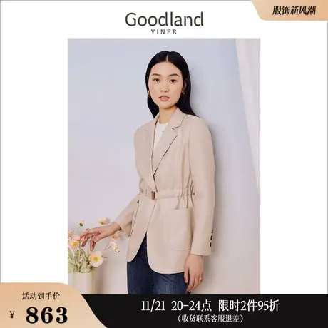 Goodland美地女装2023秋季质感通勤收腰款设计休闲西装外套图片
