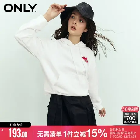 ONLY冬季休闲宽松落肩抽绳连帽套头卫衣女|12319S006图片