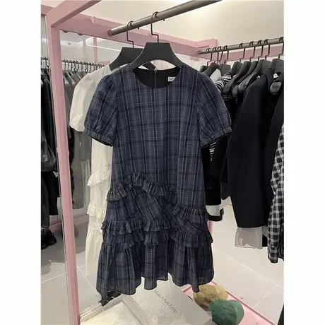 爵莱菲大码韩国货高品质李可可同款格子不规则连衣裙女夏季新款图片