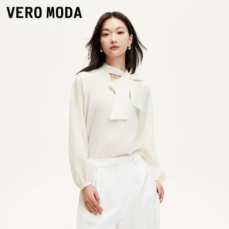 Vero Moda奥莱上衣女2025夏季新款V领飘带灯笼袖纯色宽松优雅衬衫图片