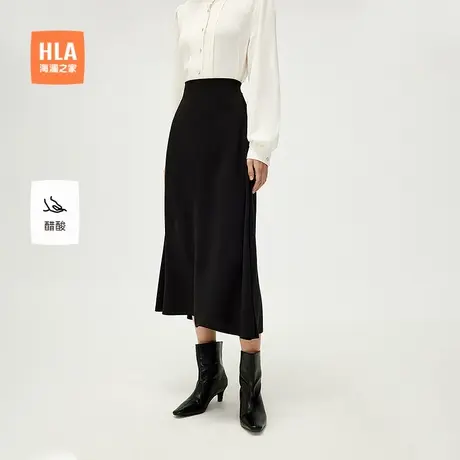 【醋酸】HLA/海澜之家通勤半裙25春夏新休闲A字黑色开叉裙子女装图片