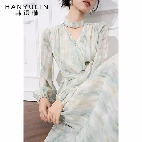 法式气质连衣裙2025新款女设计感小众收腰显瘦春秋款长袖长款裙子图片