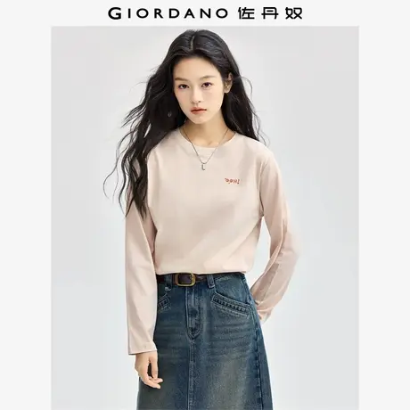 佐丹奴T恤女装纯棉表情刺绣针织圆领长袖T恤 13324790图片