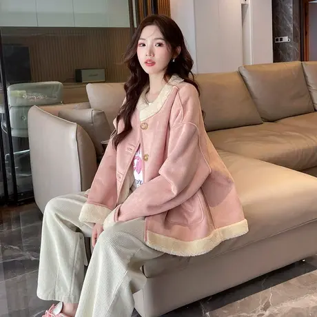 唐狮仿麂皮绒厚外套女春季新款美拉德休闲冬装潮流上衣图片