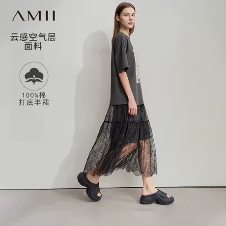 Amii2025夏新款配半身裙内搭拼蕾丝印花空气层T恤裙连衣裙女裙子图片