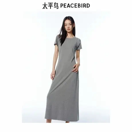 太平鸟绵柔T恤连衣裙女短袖2025夏新款运动服透气长裙子垂坠显瘦图片
