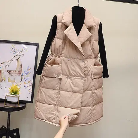 原创文艺百搭中长款宽松棉马夹女大码加厚棉坎肩无袖棉衣外套马甲图片