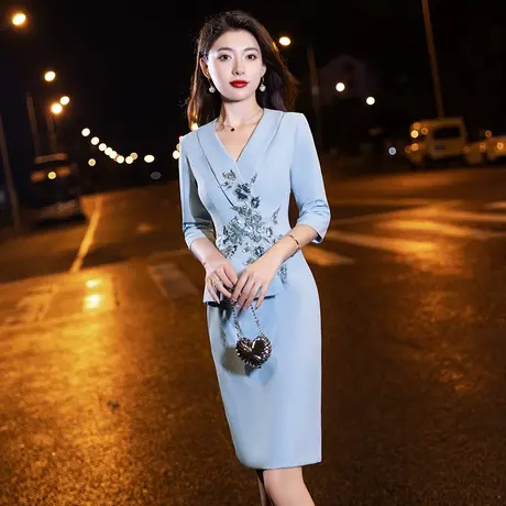 小晚礼服女2023新款蓝色高端轻奢小众气质名媛宴会平时可穿连衣裙图片