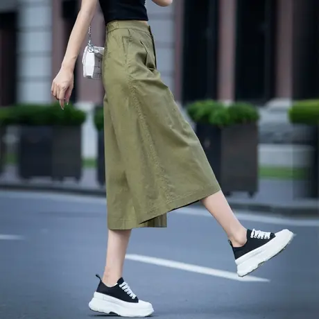 七分裤亚麻裤子女2023新款高腰阔腿裤女裤夏季薄款裙裤八分棉麻图片
