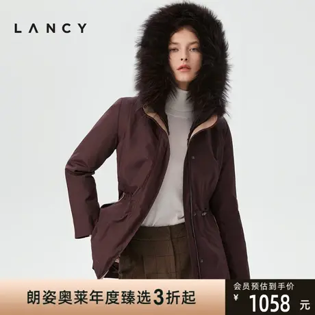 朗姿集团奥莱冬季新款皮草连帽保暖90白鸭绒女式皮草外套图片