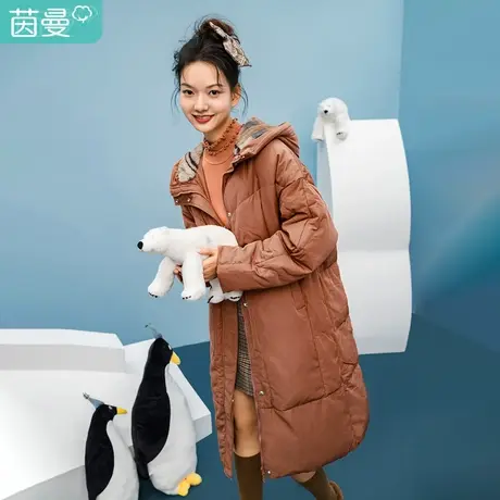 茵曼 特价清仓冬装纯色连帽领大口袋落肩袖长款羽绒服外套女图片