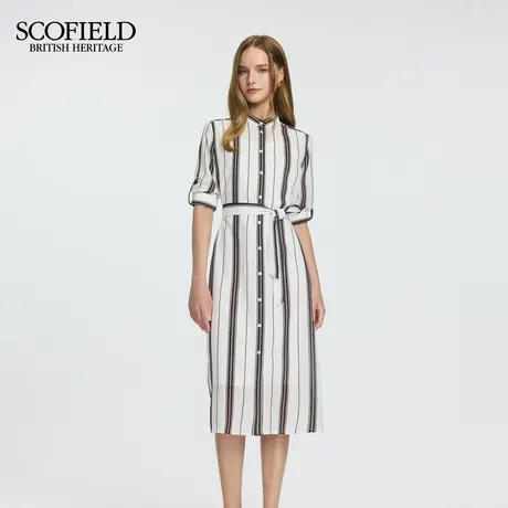 【易打理】Scofield女装简约优雅条纹直身衬衫连衣裙2025秋季新品图片
