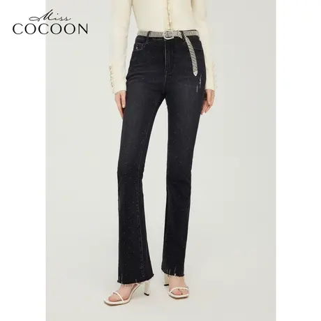 MISSCOCOON时尚烫钻直筒裤子24春装新款女高腰牛仔裤图片