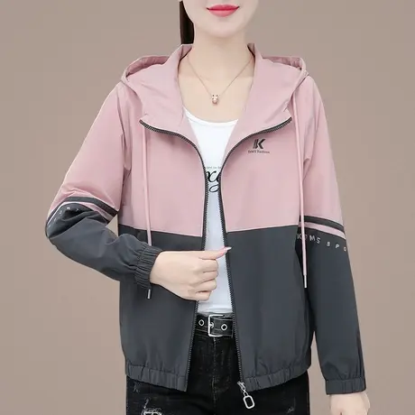 梭织布休闲连帽运动外套女春秋装2023年新款时尚小个子薄款夹克衫图片