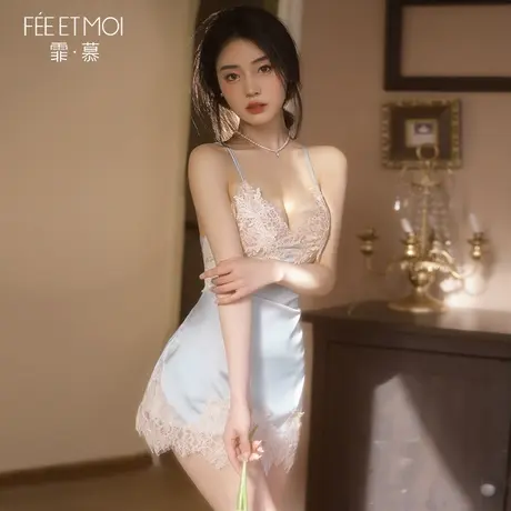 霏慕情侣趣味性感连衣裙镂空蕾丝法式吊带睡裙露背网纱睡衣透视女图片