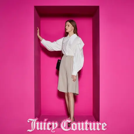 Juicy Couture橘滋春夏新款淡雅知性立体折裥宽松阔腿女休闲裤图片