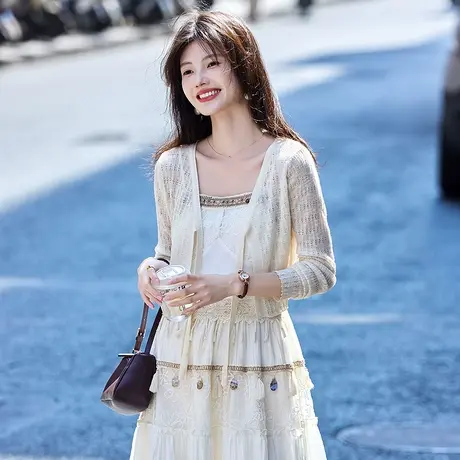 时尚轻薄毛衣开衫2025年夏季新款女罩衫针织百搭简约淑女长袖T图片