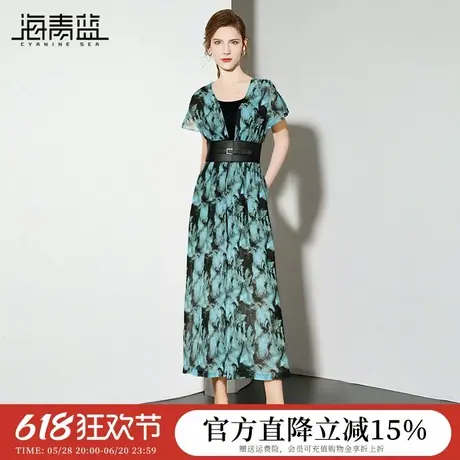 海青蓝 连体裤夏女2025新款高端时尚气质设计感扎染印花女装裙裤图片