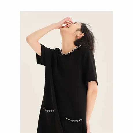 爵莱菲大码直筒连衣裙女2025新款设计感宽松显瘦小香风短裙子夏图片