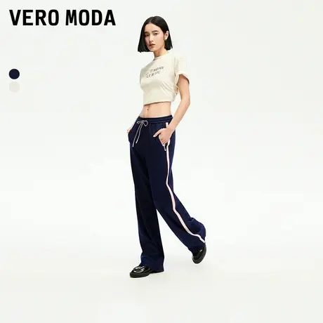Vero Moda休闲裤女24秋季新款撞色直筒抽绳休闲运动长裤3243PL018图片