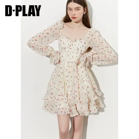 DPLAY 秋新氛围感度假繁花蜜恋泡泡袖碎花雪纺蛋糕裙仙女裙图片