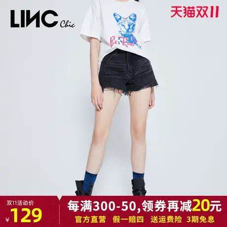 商场同款LINC金羽杰短裤女2023秋季新款水洗抽丝毛边女士牛仔裤图片