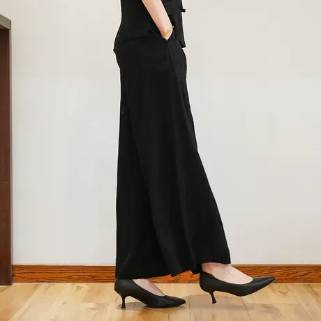 筠雅夏季新款新中式国风黑色修身复古改良直筒裤休闲裤子女25J200图片