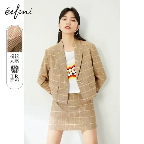 伊芙丽小西装女2021年新款秋装复古格子女士西服截短式西装外套女图片