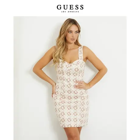 GUESS 女士时尚百搭花纹显瘦吊带连衣裙-W4RK19WER10图片