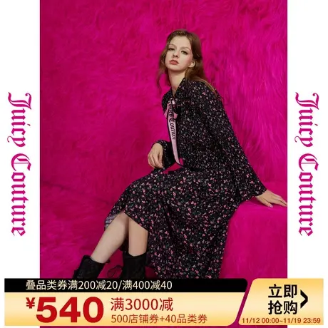 橘滋【秋季新品】廊前花开logo花卉印花系带压皱连衣裙图片