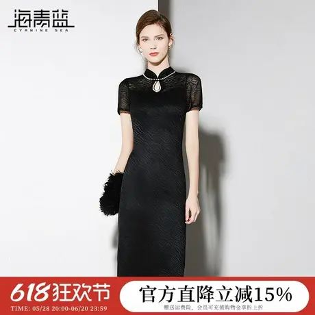 海青蓝 连衣裙夏女2025新款女装高级设计感时尚气质中长款旗袍裙图片