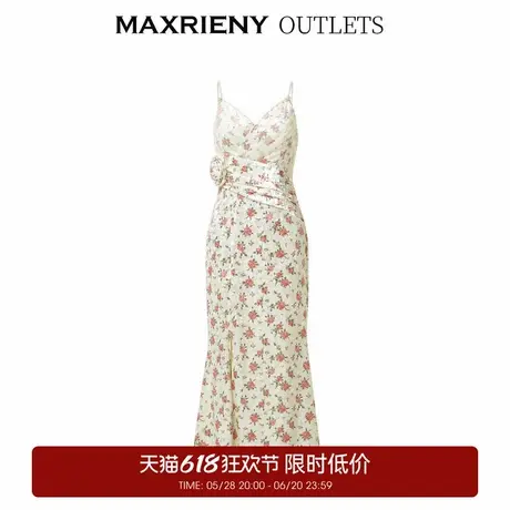 【奥莱】MAXRIENY粉花宫廷复古风立体花丝绒提花连衣裙裙子图片