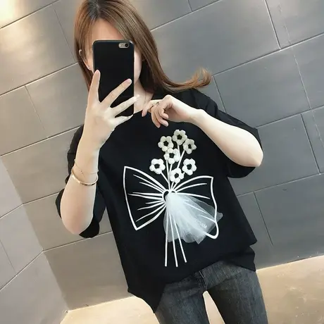 女装2024年新款春季春装纯棉短袖T恤宽松上衣服设计感打底衫爆款图片