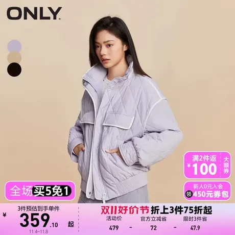 【买5免1】【上新】ONLY奥莱潮流百搭保暖拼色宽松短款棉服女图片