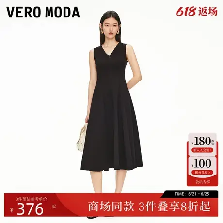Vero Moda连衣裙2025夏季新款含棉V领高腰线收褶小黑裙325261028图片