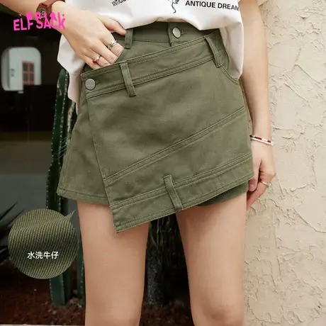 妖精的口袋不规则裙裤短裤女2023夏新款休闲复古绿色工装裤小个子图片