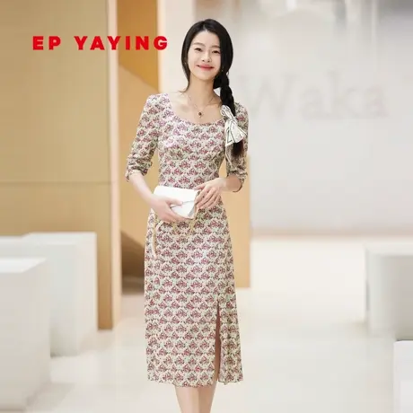 EP雅莹女装 复古印花桑蚕丝收腰碎花连衣裙 春夏商场同款4650A图片