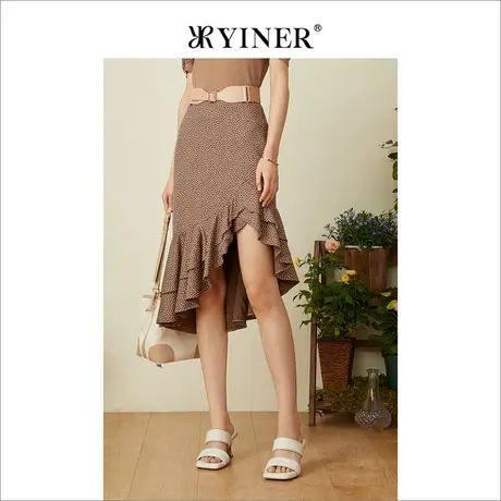 YINER音儿女装夏季法式优雅桑蚕丝波点鱼尾半身裙图片