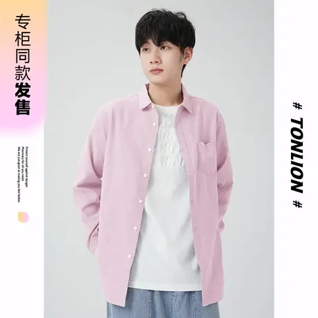 [商场同款]唐狮春秋季衬衫男前胸口袋织唛长袖衬衫日常商务上班商品大图