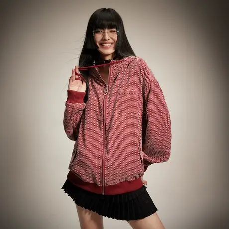 美式潮牌设计感连帽外套女春秋2024新款复古运动夹克宽松开衫上衣商品大图