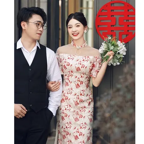 敬酒服2024新款新娘高级感订婚礼服新中式改良连衣裙气质蕾丝夏季图片