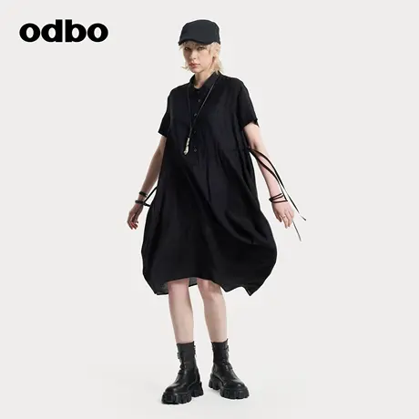 odbo/欧迪比欧连衣裙夏女2025新款抽绳不规则裙子时尚休闲高级感图片