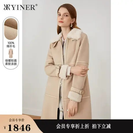 YINER音儿线上专选女装冬季羊皮革外套毛领纯绵羊毛双面呢大衣图片