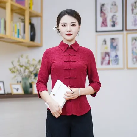 筠雅春秋新款唐装女中国风复古提花盘扣立领改良旗袍上衣 24J118图片