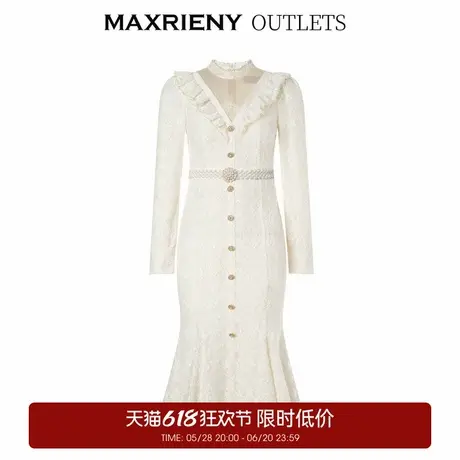 【奥莱】MAXRIENY法式复古鱼尾裙修身V领蕾丝连衣裙图片