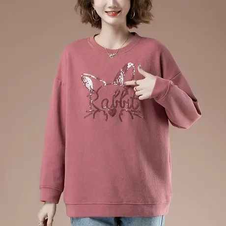薄款卫衣女春秋新款加肥加大码女装宽松百搭休闲洋气减龄显瘦上衣图片