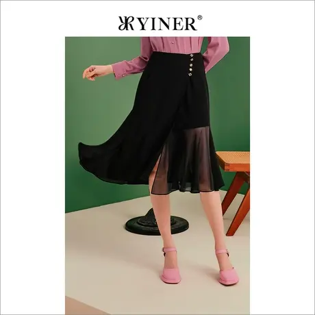 【1996系列】YINER音儿女装夏季法式质感压褶高腰半身裙高级感图片