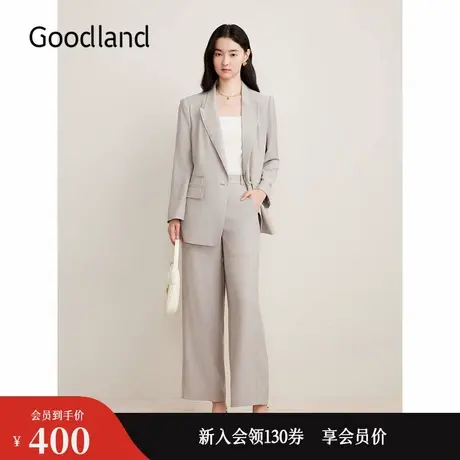 Goodland美地秋季卡其色阔腿长裤职场通勤休闲裤图片